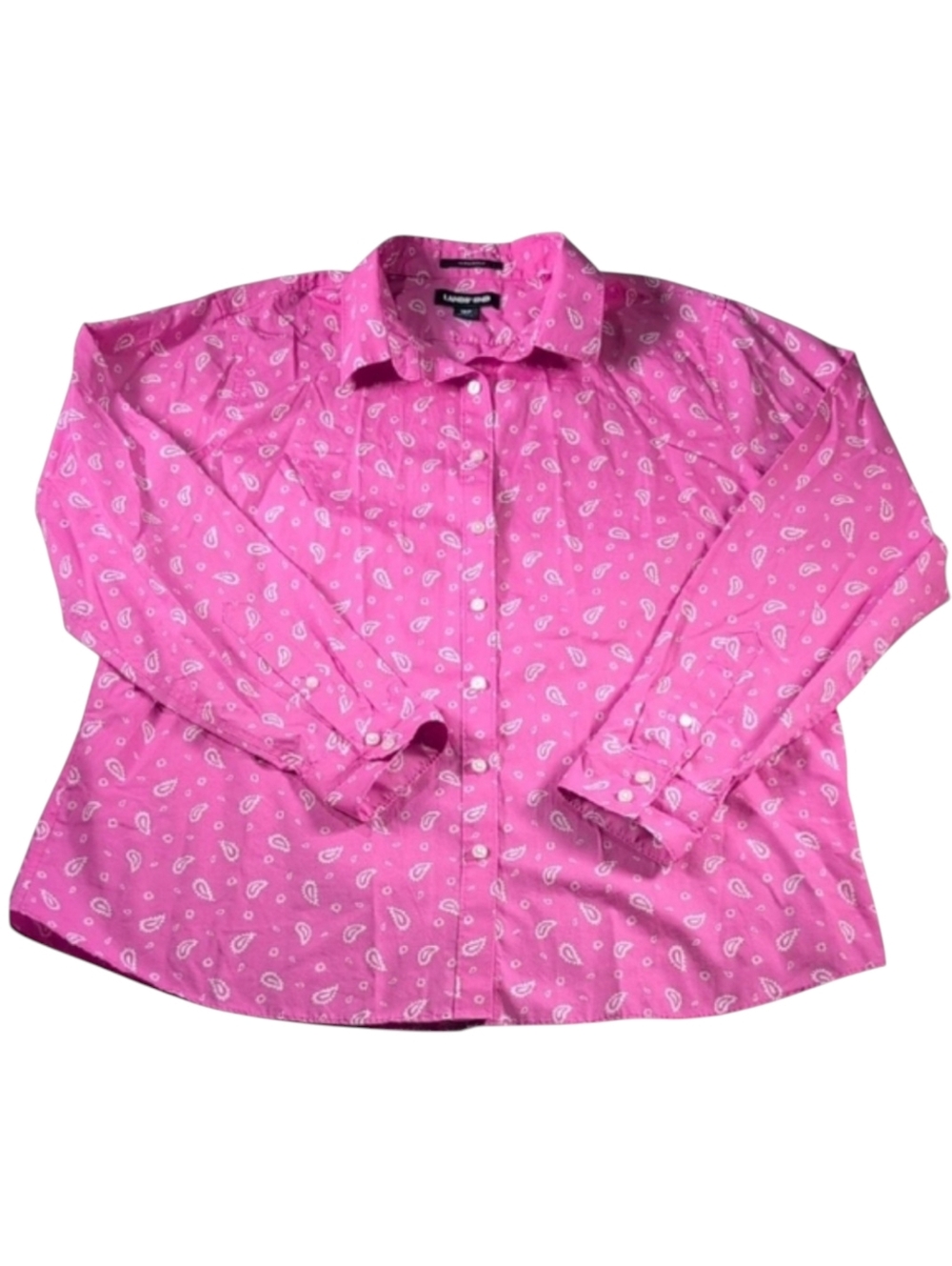 Lands' End Pink Paisley Long Sleeve Button Down Shirt Size 16P Petite